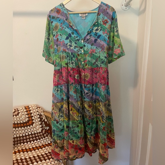 Vintage 60’s Styled By Saybury Floral Patchwork Tiered Day Dress - Picture 3 of 12